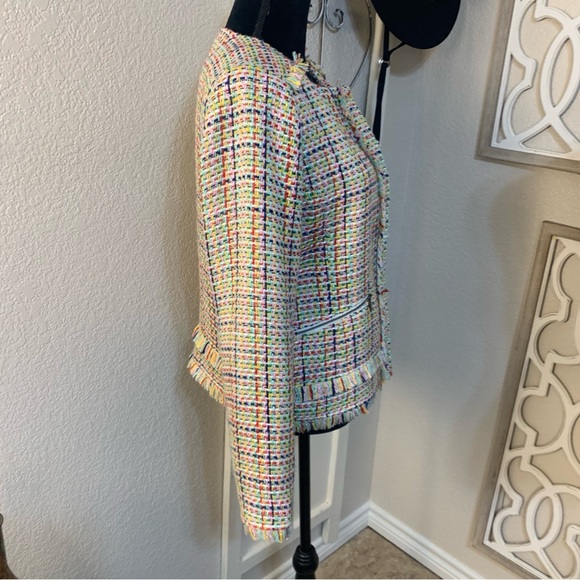Halogen multiple colored tweed /weave with fringe suit jacket Medium Weight. - Picture 2 of 12